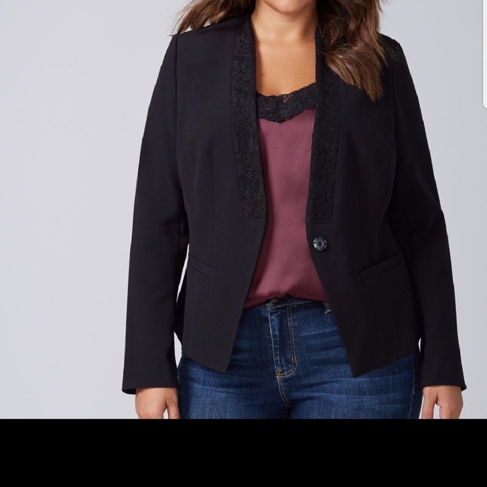 LANE BRYANT SIZE 20 BLACK BLAZER FLORAL LAPEL LACE